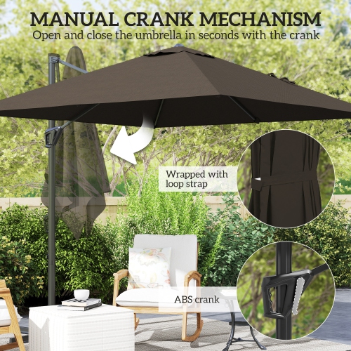 Outsunny 8' x 8' Square Patio Hanging Offset Umbrella with 360° Rotation, Aluminum Outdoor Cantilever Parasol with Crank & Tilt, Sun Canopy Shelter