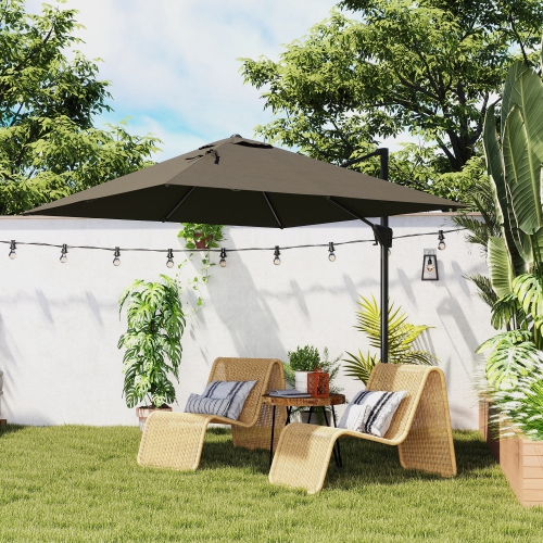 Outsunny 8' x 8' Square Patio Hanging Offset Umbrella with 360° Rotation, Aluminum Outdoor Cantilever Parasol with Crank & Tilt, Sun Canopy Shelter