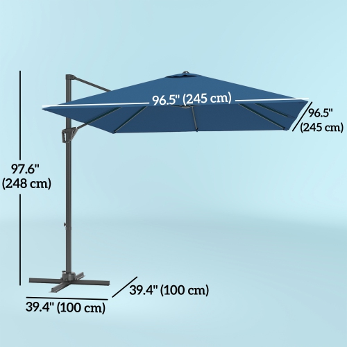 Outsunny 8' x 8' Square Patio Hanging Offset Umbrella with 360° Rotation, Aluminum Outdoor Cantilever Parasol with Crank & Tilt, Sun Canopy Shelter