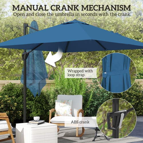 Outsunny 8' x 8' Square Patio Hanging Offset Umbrella with 360° Rotation, Aluminum Outdoor Cantilever Parasol with Crank & Tilt, Sun Canopy Shelter