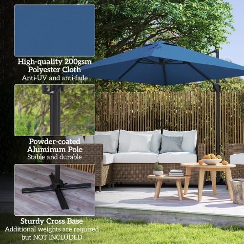 Outsunny 8' x 8' Square Patio Hanging Offset Umbrella with 360° Rotation, Aluminum Outdoor Cantilever Parasol with Crank & Tilt, Sun Canopy Shelter