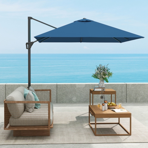Outsunny 8' x 8' Square Patio Hanging Offset Umbrella with 360° Rotation, Aluminum Outdoor Cantilever Parasol with Crank & Tilt, Sun Canopy Shelter