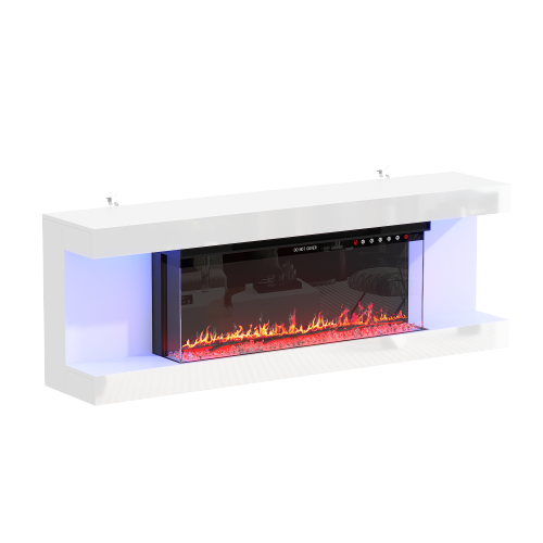 FAMAPY  Tv Cabinet With Electric Fireplace And RGB Led Lights (66.5" W X 13.8" D X 23.2" H), In White