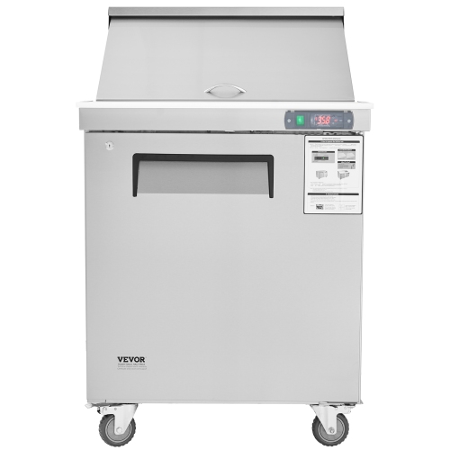 VEVOR 28" Commercial Refrigerator Sandwich & Salad Prep Table, 7.4 Cu. Ft Stainless Steel Refrigerated Food Prep Station with 12 Pans, Cut Board,