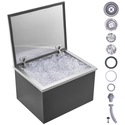 VEVOR 20"L x 16"W x 13"H Drop in Ice Chest, Stainless Steel Ice Cooler, Commercial Ice Bin with Hinged Cover, 40 qt Outdoor Kitchen Ice Bar,