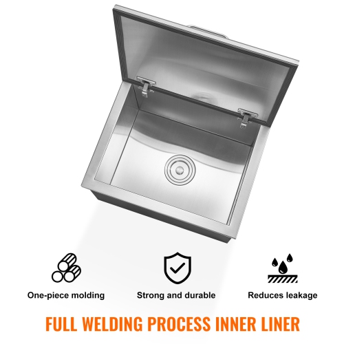 VEVOR 20"L x 16"W x 13"H Drop in Ice Chest, Stainless Steel Ice Cooler, Commercial Ice Bin with Hinged Cover, 40 qt Outdoor Kitchen Ice Bar,