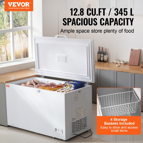VEVOR 12.8 cu.ft / 345 L Chest Freezer,Large Deep Freezer & 4 Removable Baskets,Freestanding Top Open Door Commercial Chest Freezers,7-Level