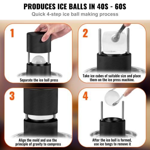 VEVOR 2.4" Ice Ball Press, Ice Ball Maker, Aircraft Al Alloy Ice Ball Press Kit for 60mm Ice Sphere, Ice Press with Tong and Drip Tray, for Whiskey,