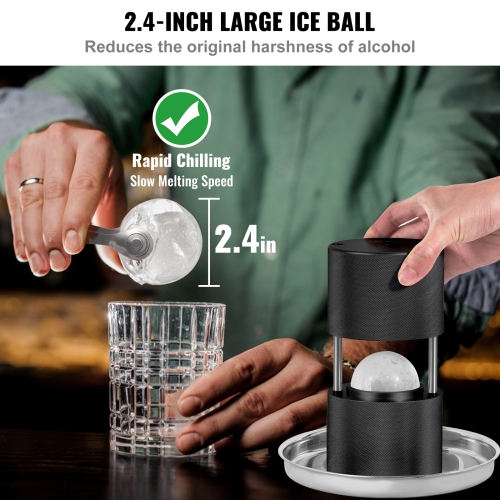 VEVOR 2.4" Ice Ball Press, Ice Ball Maker, Aircraft Al Alloy Ice Ball Press Kit for 60mm Ice Sphere, Ice Press with Tong and Drip Tray, for Whiskey,