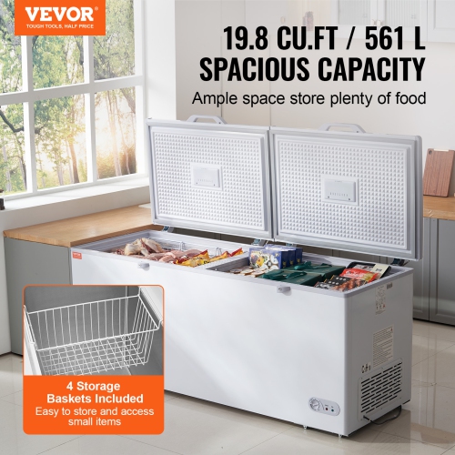 VEVOR 19.8 cu.ft / 561 L Chest Freezer, Large Deep Freezer with Split , Freestanding Commercial Chest Freezer & 4 Removable Baskets, 7-Level
