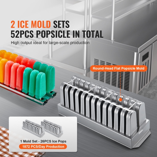 VEVOR Commercial Popsicle Machine, 2 Mould Set - 52 PCS Ice Pops Making Machine, Stainless Steel Commercial Ice Lolly Maker, Ice Sticks Popsicle