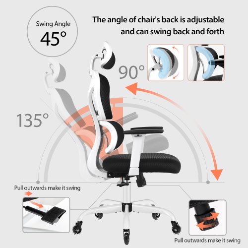 Coolse Ergonomic Office Chair, High Back Mesh Computer Chair with Lumbar Support, 3D Adjustable Armrests, Swivel Rolling Desk Chair with Headrest &