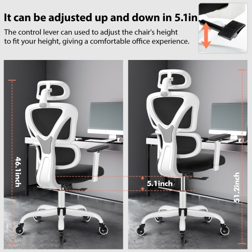 Coolse Ergonomic Office Chair, High Back Mesh Computer Chair with Lumbar Support, 3D Adjustable Armrests, Swivel Rolling Desk Chair with Headrest &