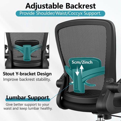 Coolse Ergonomic Office Chair with Adjustable Lumbar Support, High Back Mesh Desk Chair, Flip-Up Armrests, Swivel Rolling Computer Chair for Home