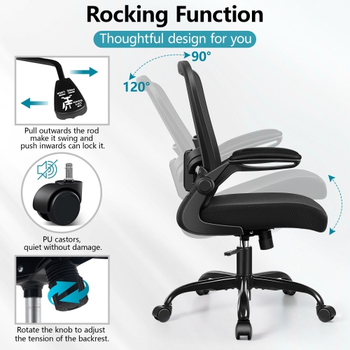 Coolse Ergonomic Office Chair with Adjustable Lumbar Support, High Back Mesh Desk Chair, Flip-Up Armrests, Swivel Rolling Computer Chair for Home