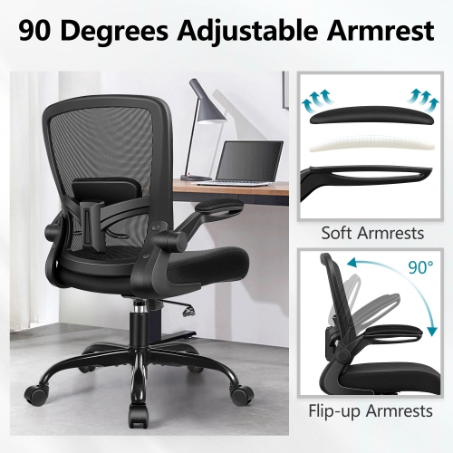 Coolse Ergonomic Office Chair with Adjustable Lumbar Support, High Back Mesh Desk Chair, Flip-Up Armrests, Swivel Rolling Computer Chair for Home
