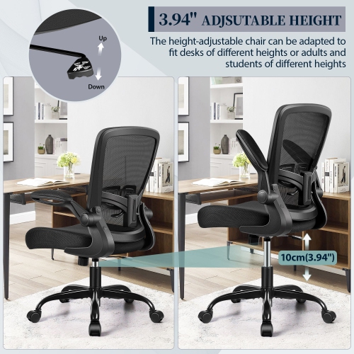 Coolse Ergonomic Office Chair - Adjustable Lumbar Support, Height & 90° Flip-Up Arms, 360° Swivel Mesh Chair for Home/Office