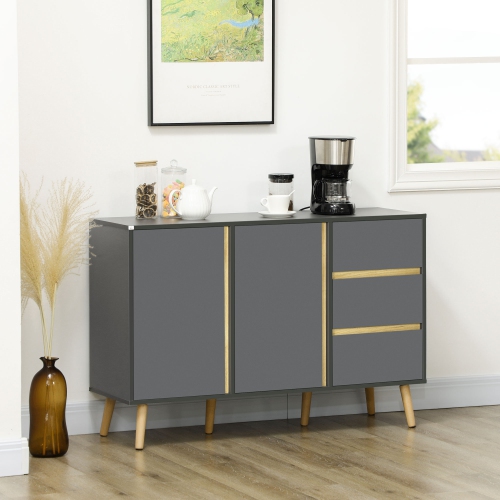 HOMCOM Sideboard Buffet Cabinet, Nordic Storage Coffee Bar Cabinet with Doors, 3 Drawers and Adjustable Shelves, Dark Grey