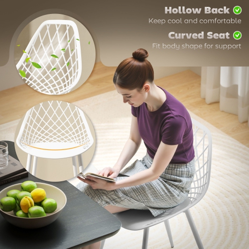 Ensemble de 4 chaises de salle à manger en plastique de HOMCOM, chaises de cuisine modernes avec dossier creux et pattes en métal pour salon, salle à