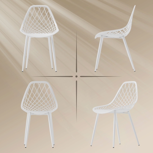 Ensemble de 4 chaises de salle à manger en plastique de HOMCOM, chaises de cuisine modernes avec dossier creux et pattes en métal pour salon, salle à