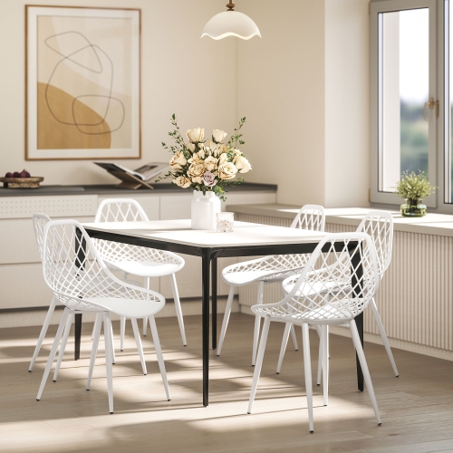 Ensemble de 4 chaises de salle à manger en plastique de HOMCOM, chaises de cuisine modernes avec dossier creux et pattes en métal pour salon, salle à