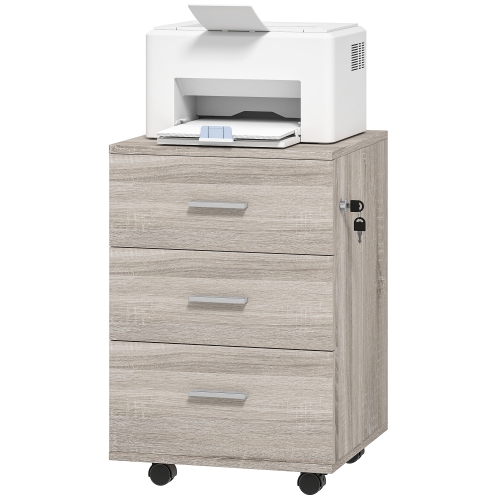Vinsetto Small File Cabinet with 3 Drawers and Lock, Mobile Vertical Filing Cabinet with Wheels, Under Desk Office Drawer, 15.7" x 15.7" x 24.2",