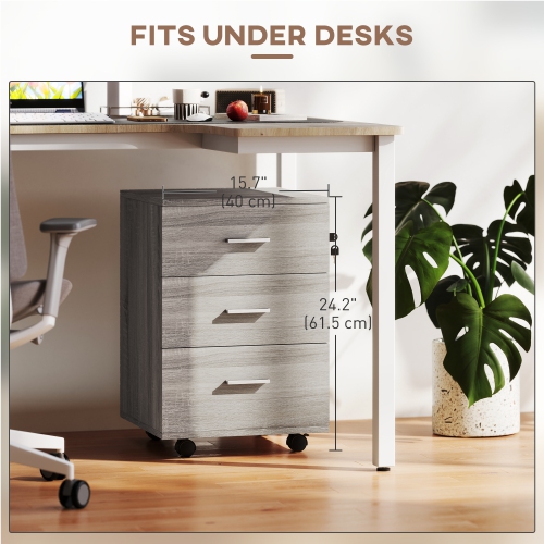 Vinsetto Small File Cabinet with 3 Drawers and Lock, Mobile Vertical Filing Cabinet with Wheels, Under Desk Office Drawer, 15.7" x 15.7" x 24.2",