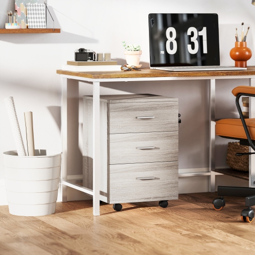 Vinsetto Small File Cabinet with 3 Drawers and Lock, Mobile Vertical Filing Cabinet with Wheels, Under Desk Office Drawer, 15.7" x 15.7" x 24.2",