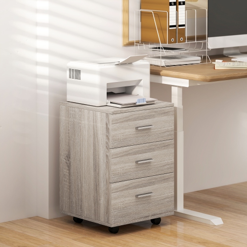 Vinsetto Small File Cabinet with 3 Drawers and Lock, Mobile Vertical Filing Cabinet with Wheels, Under Desk Office Drawer, 15.7" x 15.7" x 24.2",