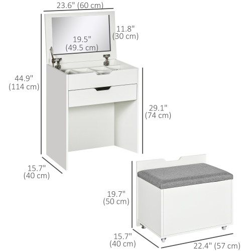 HOMCOM Makeup Vanity Desk with Flip Top Mirror and Cushioned Stool, Dressing Table with Storage Drawer and 7 Compartments for Bedroom, White