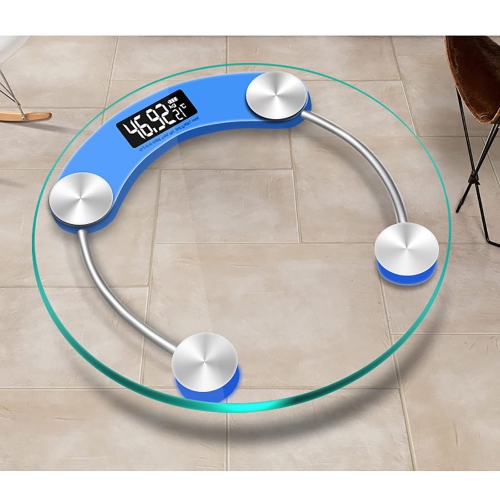 Weight scale, home electronic scale, high-precision measurement, 5 mm tempered glass, diameter 33 cm, LCD backlight display, 180 kg, blue