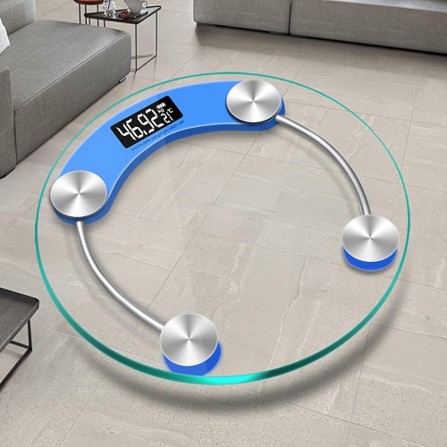 Weight scale, home electronic scale, high-precision measurement, 4 mm tempered glass, diameter 28 cm, LCD backlight display, 180 kg, blue