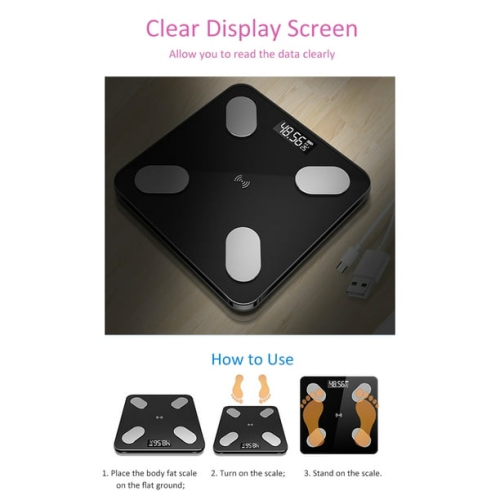 Ultra-thin electronic weight scale - automatic calibration, bright LED display, tempered glass scale plate, non-slip mat, space saving