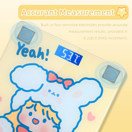 Blue backlight scale – cute design, tempered glass, touch-activated automatically, accurate measurement, long battery life