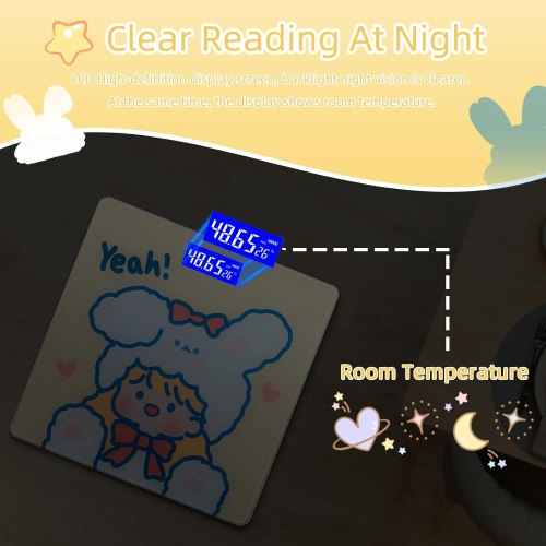 Blue backlight scale – cute design, tempered glass, touch-activated automatically, accurate measurement, long battery life