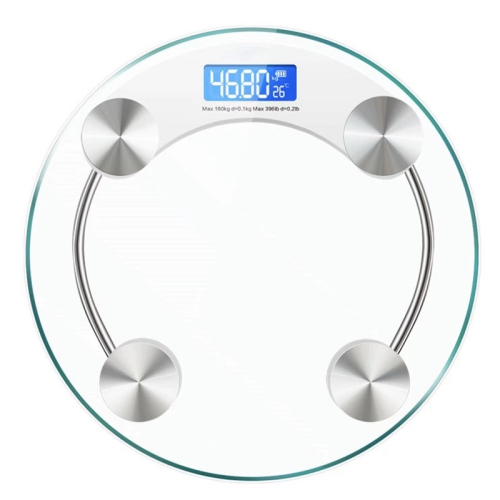 Weight scale, home electronic scale, high-precision measurement, 5 mm tempered glass, diameter 33 cm, LCD backlight display, 180 kg, white