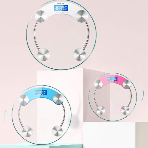 Weight scale, home electronic scale, high-precision measurement, 5 mm tempered glass, diameter 33 cm, LCD backlight display, 180 kg, white