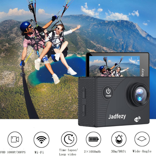 WiFi Action Camera Ultra HD 1080P, 12MP Sports Camera Wide-Angle 2" LCD Screen, 30m/98ft Underwater Waterproof Camera with 2 Batteries and