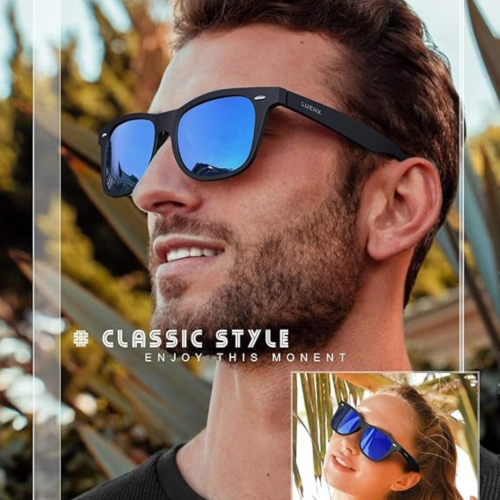 LUENX Polarized Sunglasses for Men Women Square Frame - UV 400 Protection 54MM