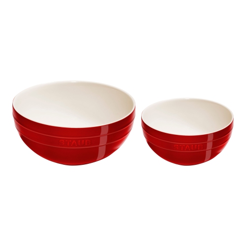 STAUB Ceramique 2 Piece Ceramic Large Mixing Bowl Set, Cherry