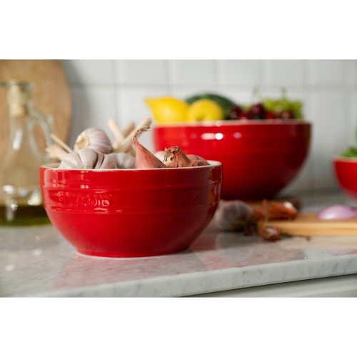 STAUB Ceramique 2 Piece Ceramic Large Mixing Bowl Set, Cherry