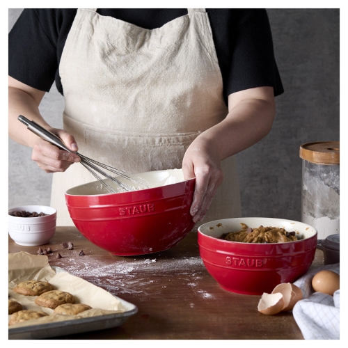 STAUB Ceramique 2 Piece Ceramic Large Mixing Bowl Set, Cherry
