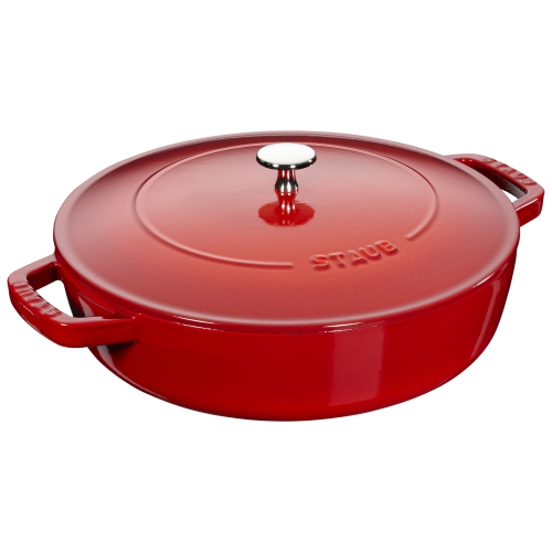 Image 1 of 6.. STAUB Braisers 3.7 L Cast Iron Round Saute Pan Chistera, Cherry