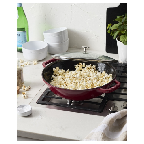 STAUB Specialities 30 cm / 12 inch Cast Iron Wok With Glass Lid, Cherry