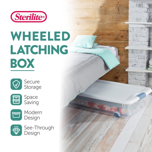 Sterilite 56 Quart Latching Stackable Wheeled Storage Container w/ Lid,