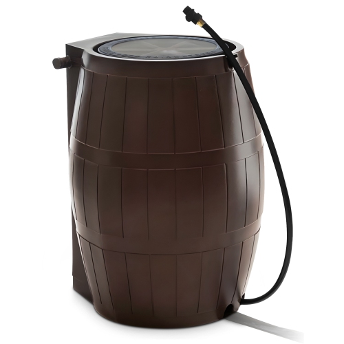 FCMP Outdoor RC4000 50 Gallon Outdoor Rain Water Catcher Barrel Container, Brown
