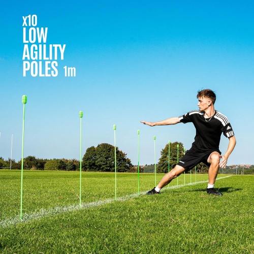 QUICKPLAY PRO Agility Poles Adjustable Height: use as 3FT Soccer Agility Training Poles OR 6FT Coaching Sticks/Slalom Poles
