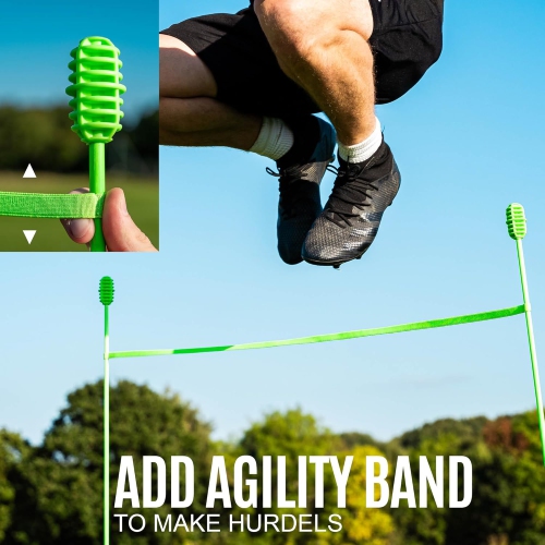 QUICKPLAY PRO Agility Poles Adjustable Height: use as 3FT Soccer Agility Training Poles OR 6FT Coaching Sticks/Slalom Poles