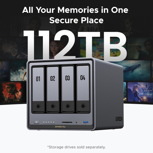 UGREEN NASync DXP4800 Plus 4-Bay Desktop NAS – Intel Pentium Gold 8505, 8GB RAM, 128GB SSD, 10GbE, 2.5GbE, 4K HDMI, Diskless Network Storage