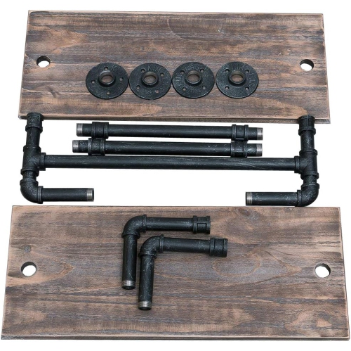 FODUE Industrial Pipe Shelf, Rustic Wall Shelf with Towel Bar,24" Towel Racks for Bathroom,2-Layer Pipe Shelves Wood Shelf Shelving Rustic